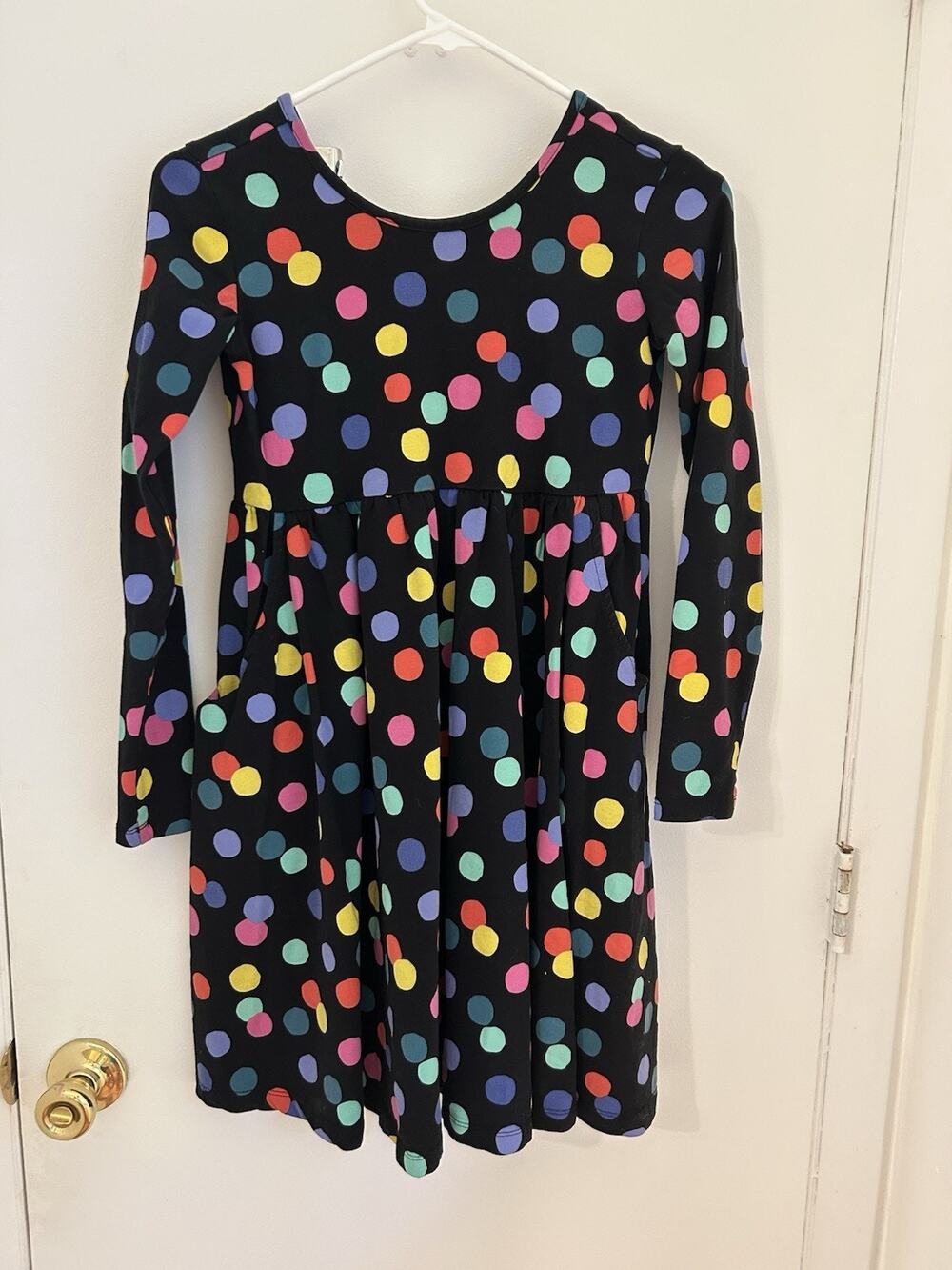 Hanna Anderson Girls Polka Dot Dress Pockets Flare Skirt Size 12